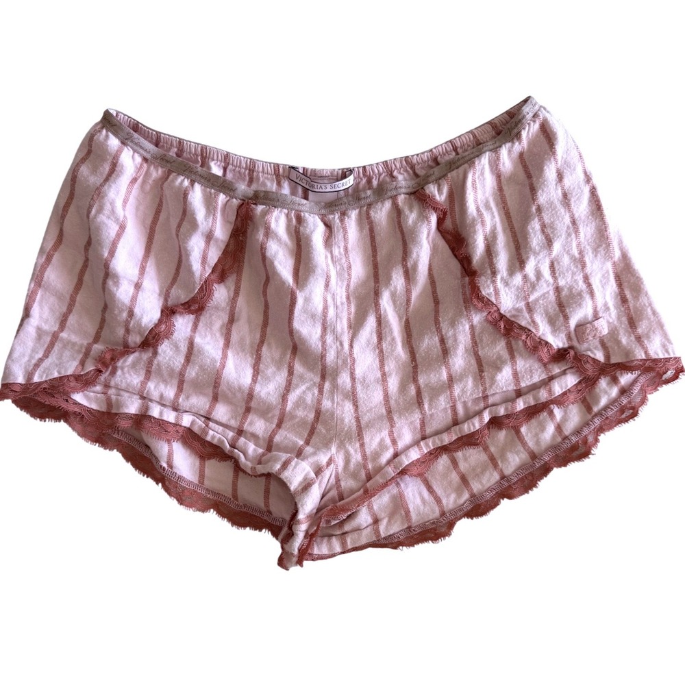 Victoria's Secret Love Pajama Shorts Pink Metallic Stripe Lace Trim Small